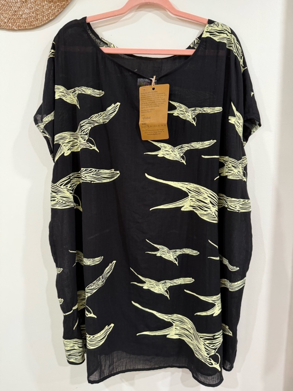 Black & Pale Yellow Bird-Print Women's Dress